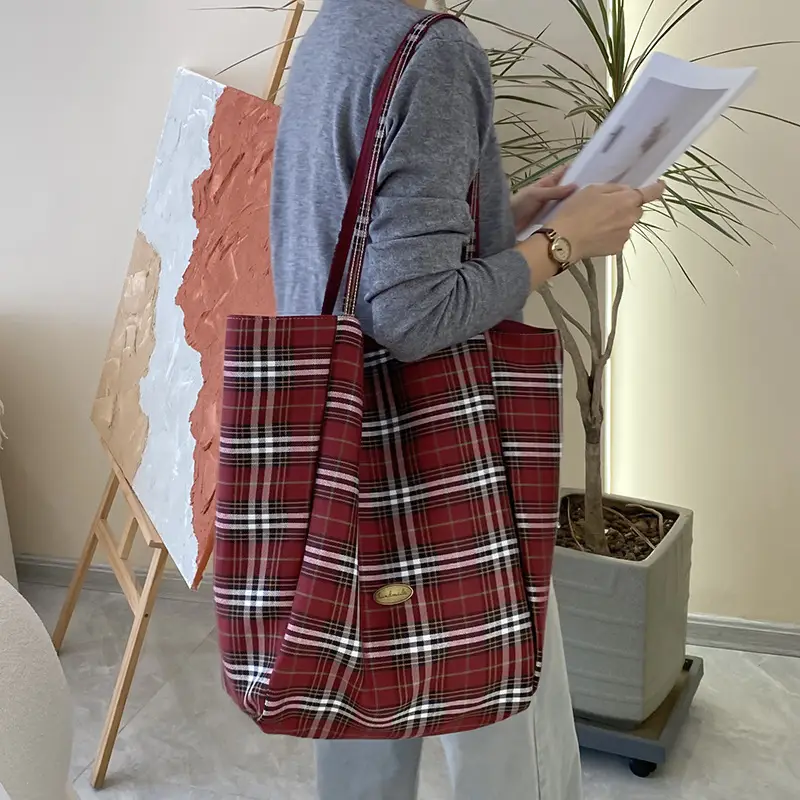 Plaid Women's Commuter Tote Bag Large Capacity - Image 3
