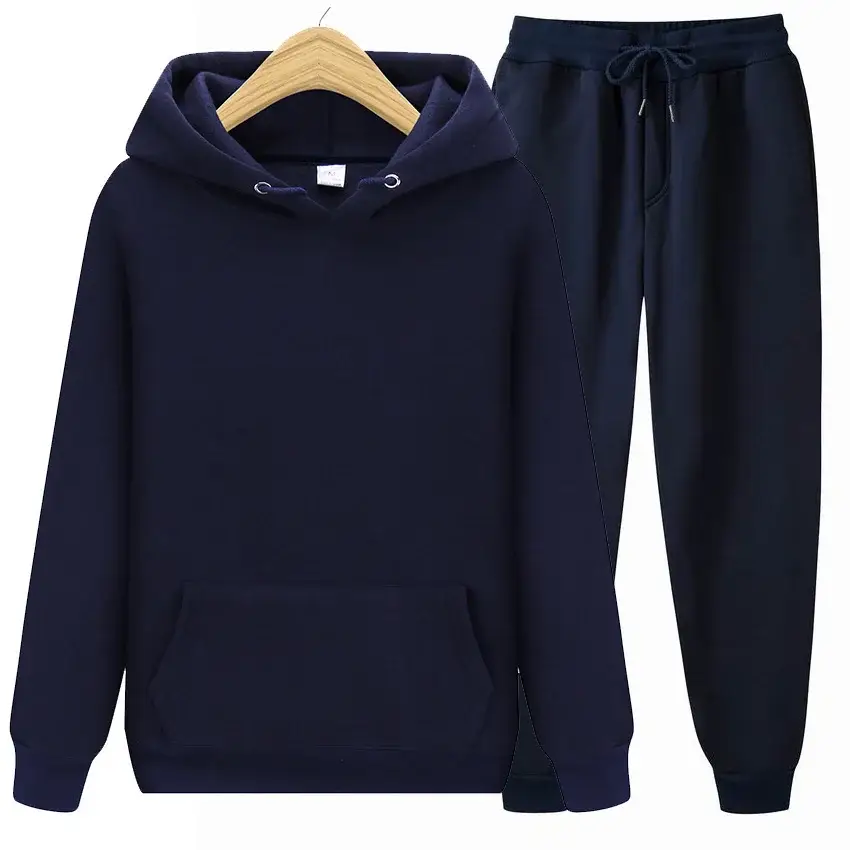 Men Blue Fleece Hoodie & Pants Set 2024 Spring Autumn — feature 5