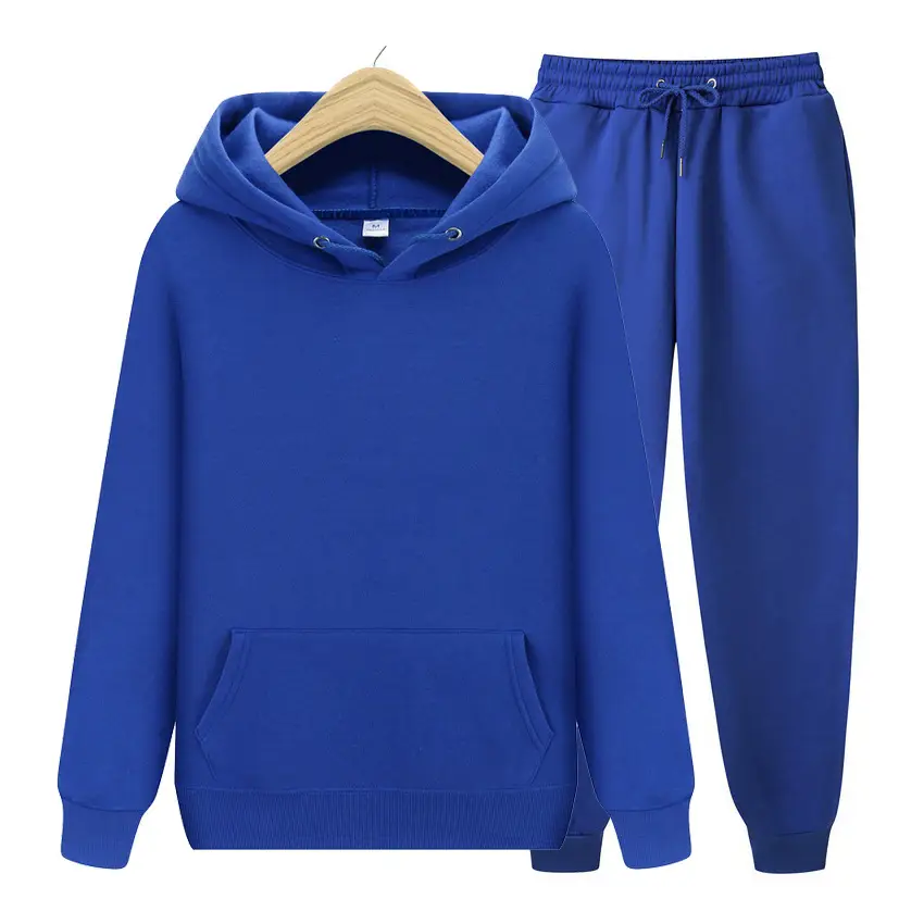 Men Blue Fleece Hoodie & Pants Set 2024 Spring Autumn - Image 10