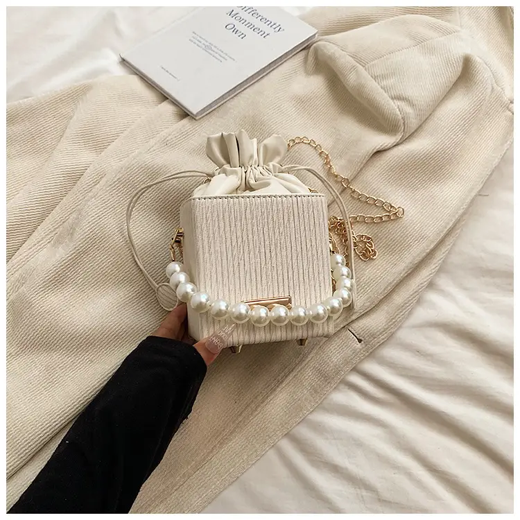 Women's Pearl Chain Shoulder Bag Cream 2024 — feature 36
