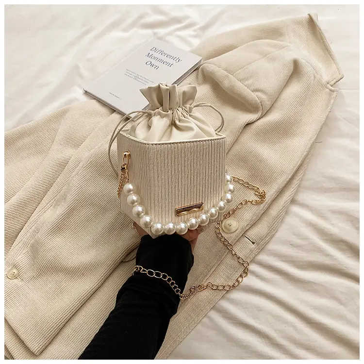 Women's Pearl Chain Shoulder Bag Cream 2024 — feature 44