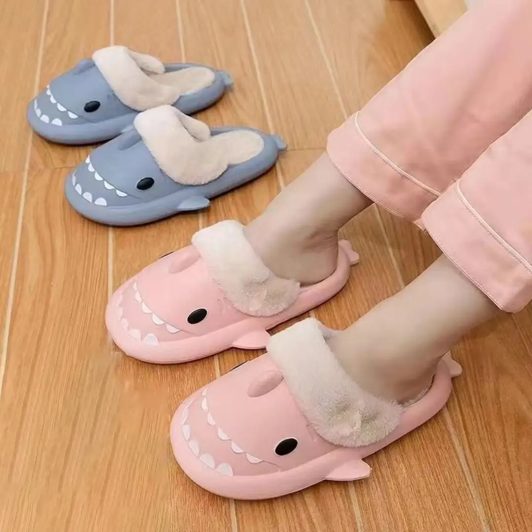 Shark Thick-Soled Fleece-Lined Shoes 2025 New Women's Autumn and Winter Indoor Waterproof Non-Slip Warm Slippers Wholesale - Image 5
