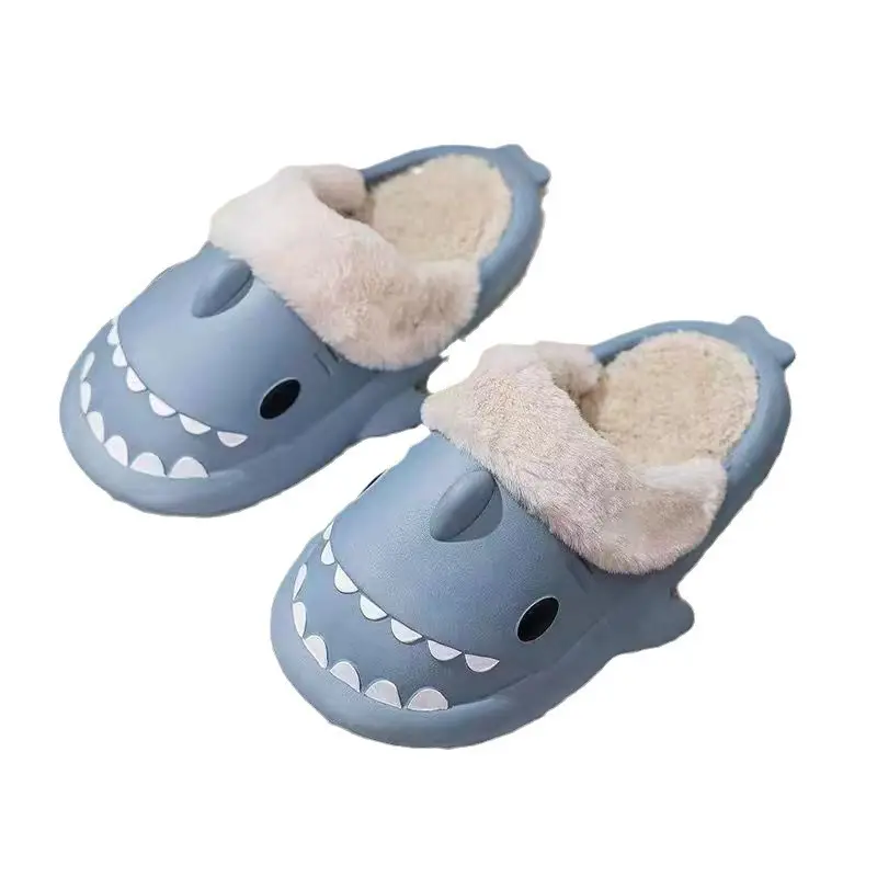 Shark Thick-Soled Fleece-Lined Shoes 2025 New Women's Autumn and Winter Indoor Waterproof Non-Slip Warm Slippers Wholesale - Image 8