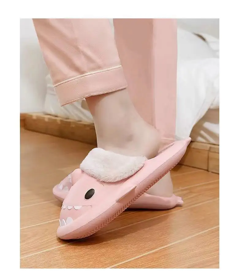 Shark Thick-Soled Fleece-Lined Shoes 2025 New Women's Autumn and Winter Indoor Waterproof Non-Slip Warm Slippers Wholesale — feature 13