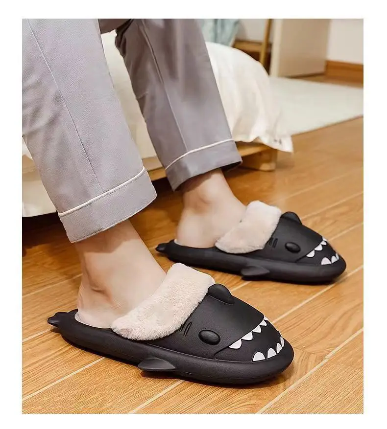 Shark Thick-Soled Fleece-Lined Shoes 2025 New Women's Autumn and Winter Indoor Waterproof Non-Slip Warm Slippers Wholesale — feature 14