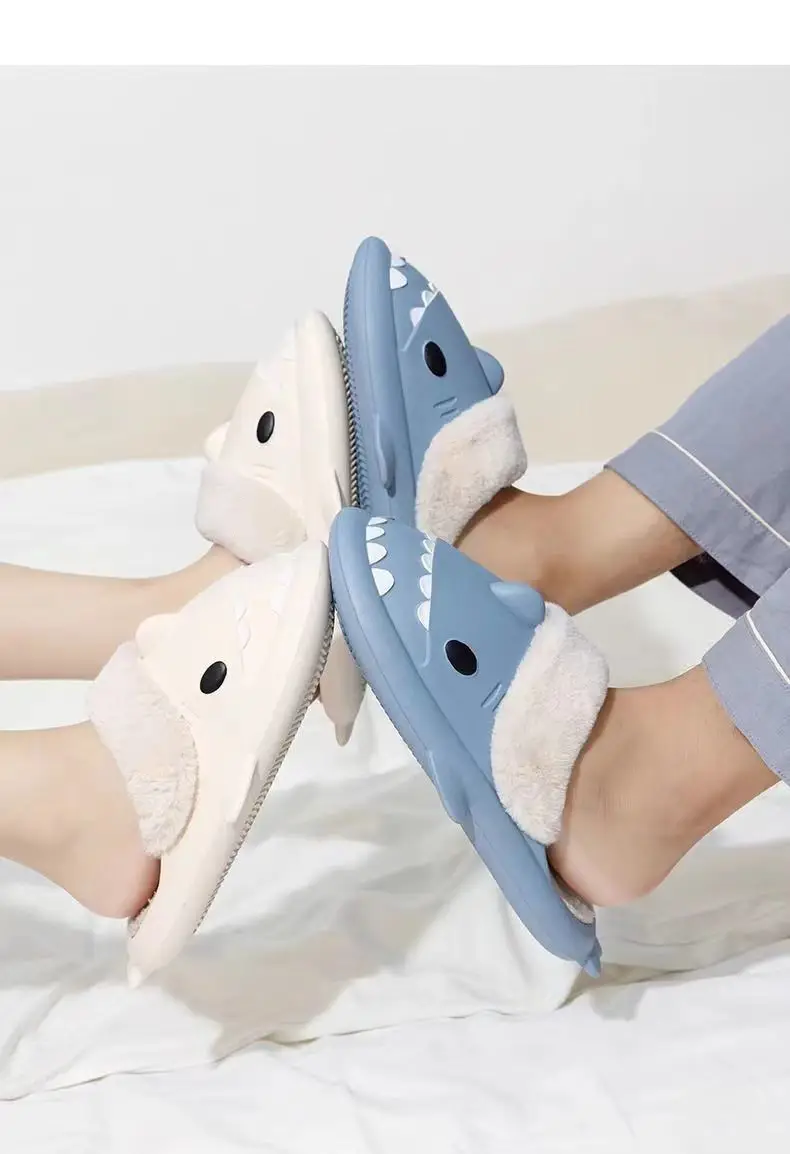 Shark Thick-Soled Fleece-Lined Shoes 2025 New Women's Autumn and Winter Indoor Waterproof Non-Slip Warm Slippers Wholesale — feature 15