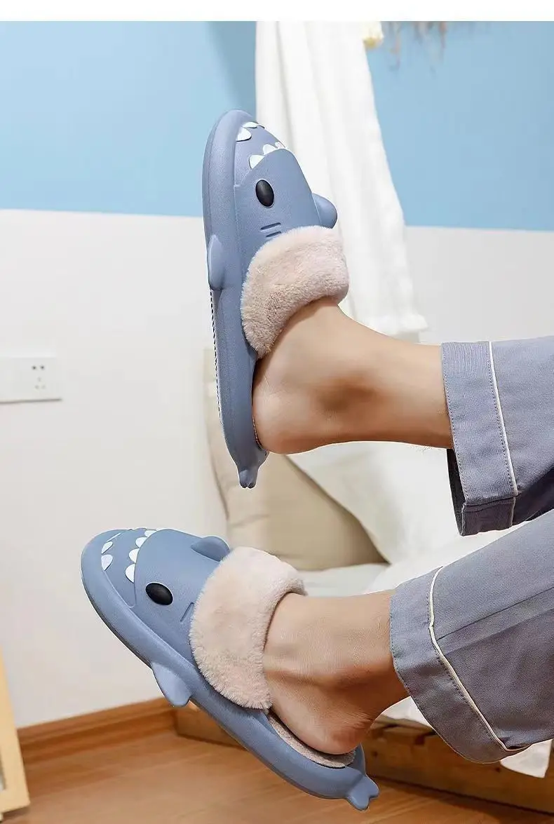 Shark Thick-Soled Fleece-Lined Shoes 2025 New Women's Autumn and Winter Indoor Waterproof Non-Slip Warm Slippers Wholesale — feature 16