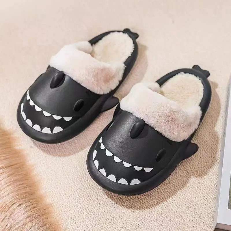 Shark Thick-Soled Fleece-Lined Shoes 2025 New Women's Autumn and Winter Indoor Waterproof Non-Slip Warm Slippers Wholesale - Image 2