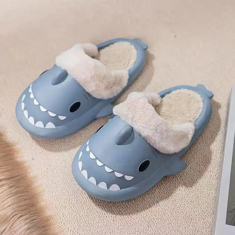 Shark Thick-Soled Fleece-Lined Shoes 2025 New Women's Autumn and Winter Indoor Waterproof Non-Slip Warm Slippers Wholesale - Image 3