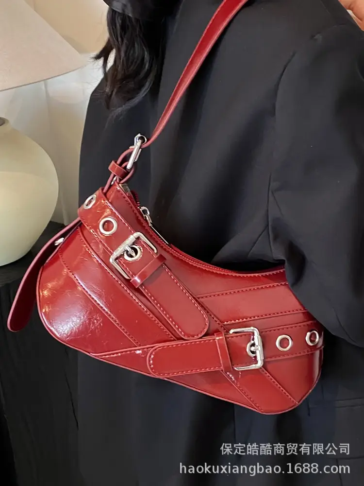 Brown Leather Motorcycle Style Shoulder Bag for Women 2024 - Image 7