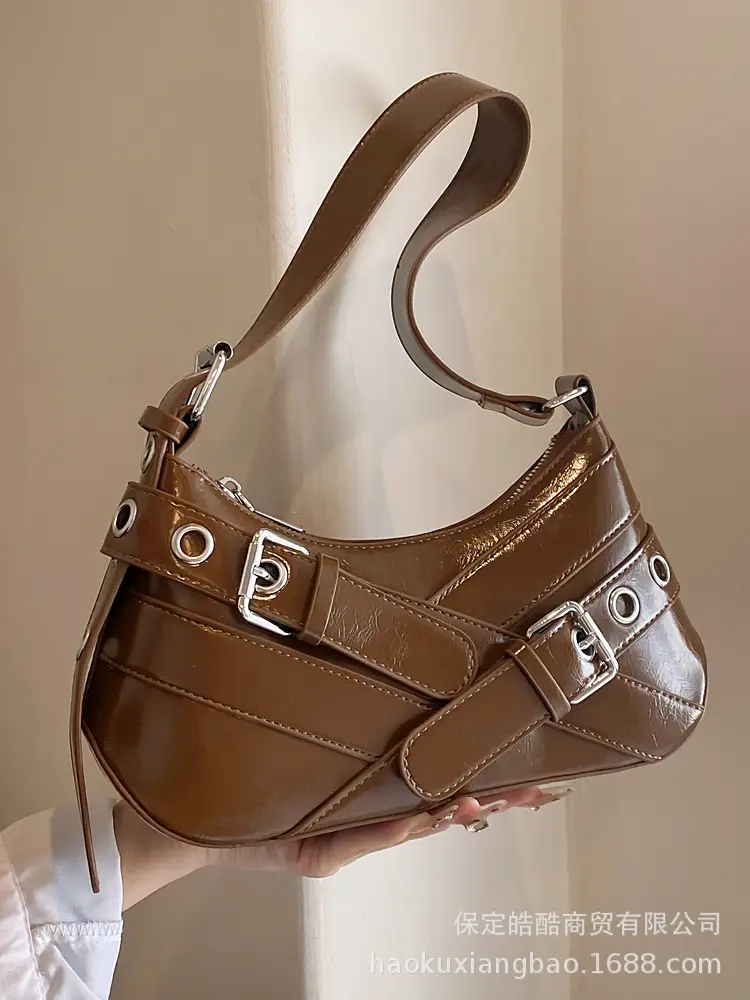 Brown Leather Motorcycle Style Shoulder Bag for Women 2024 - Image 8