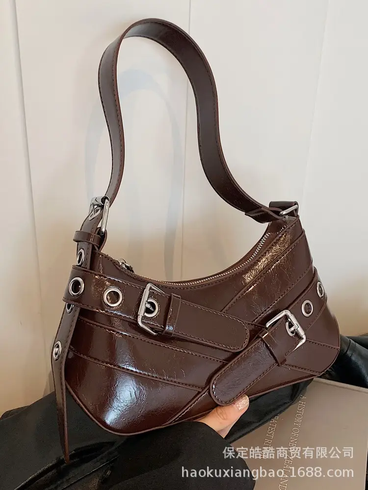 Brown Leather Motorcycle Style Shoulder Bag for Women 2024 - Image 9