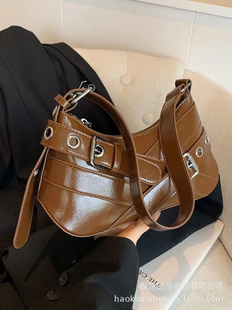 Brown Leather Motorcycle Style Shoulder Bag for Women 2024 - Image 10