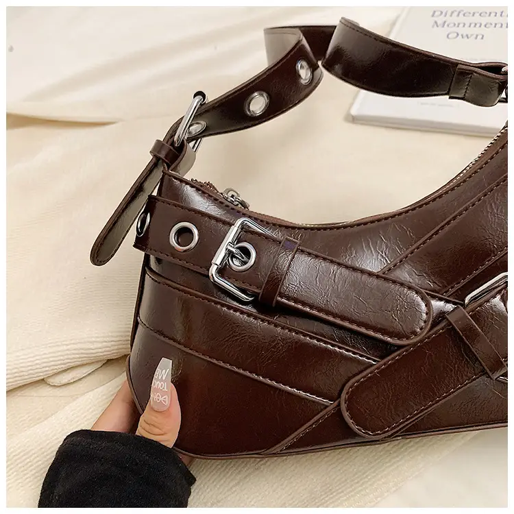 Brown Leather Motorcycle Style Shoulder Bag for Women 2024 — feature 6