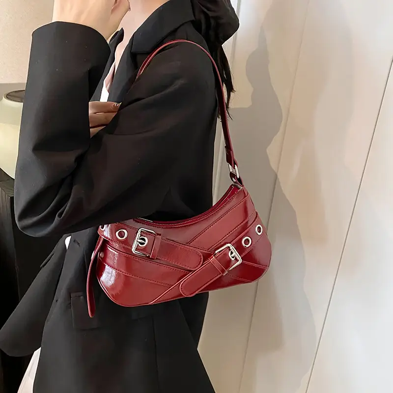 Brown Leather Motorcycle Style Shoulder Bag for Women 2024 - Image 3