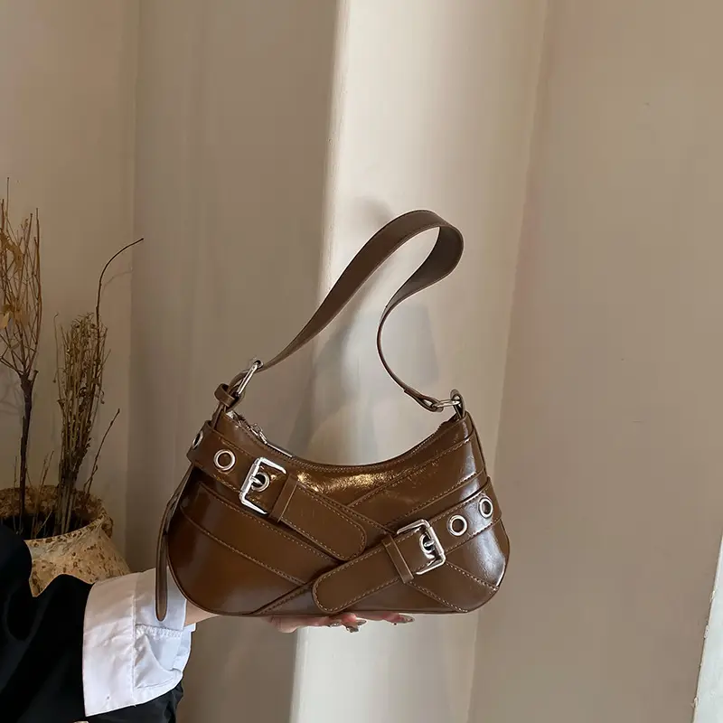 Brown Leather Motorcycle Style Shoulder Bag for Women 2024 - Image 5