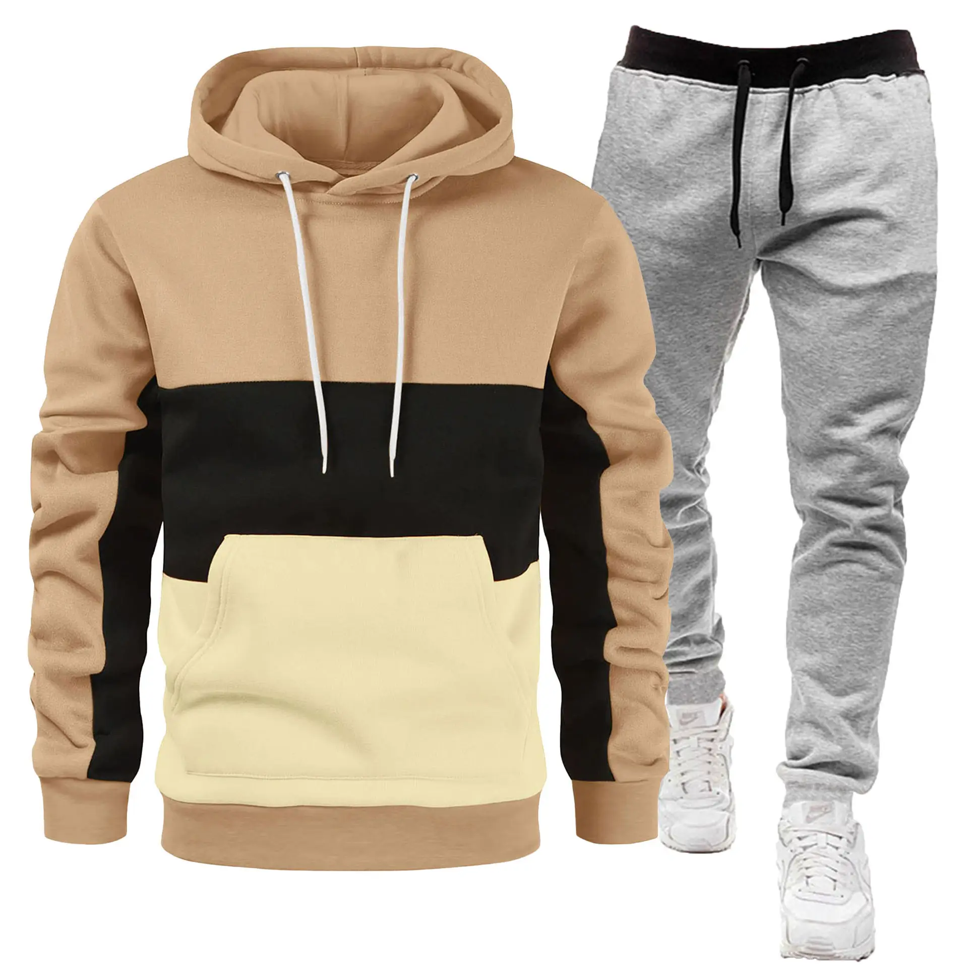 Men's 2-Piece Sweatshirt Set Beige Black Yellow Grey Pants - Image 5