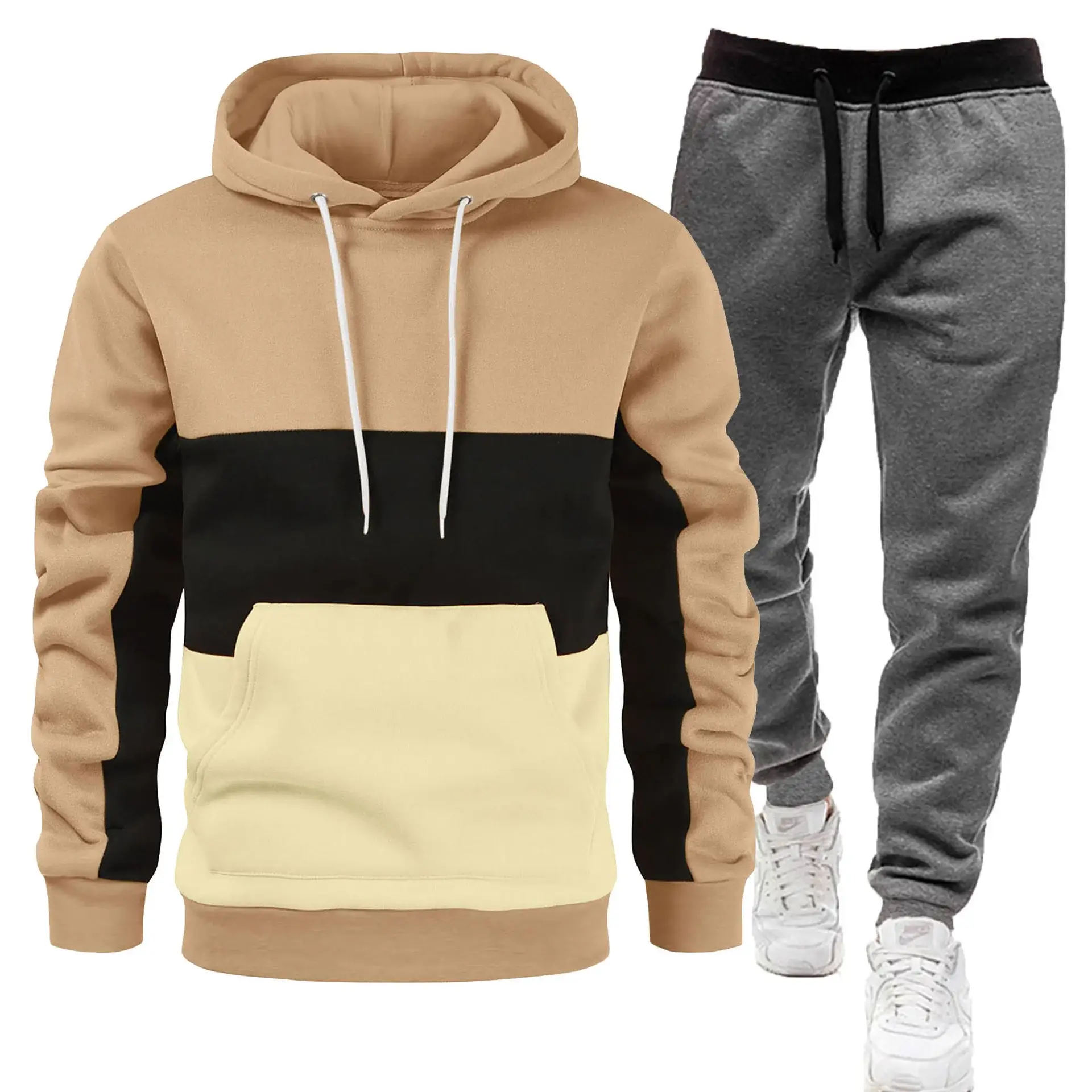Men's 2-Piece Sweatshirt Set Beige Black Yellow Grey Pants — feature 13