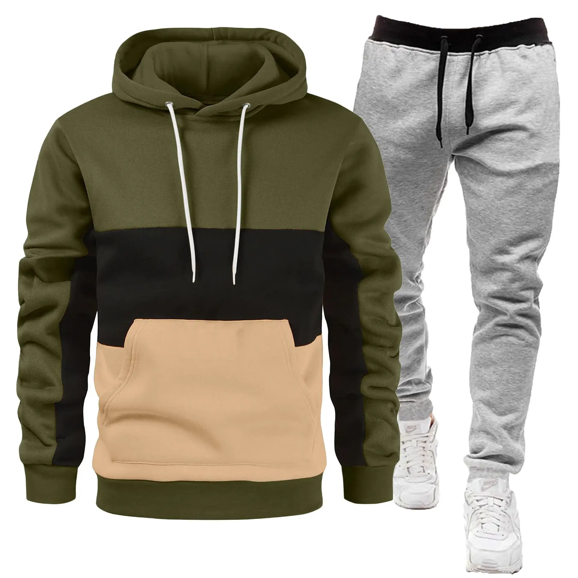 Men's 2-Piece Sweatshirt Set Beige Black Yellow Grey Pants — feature 5