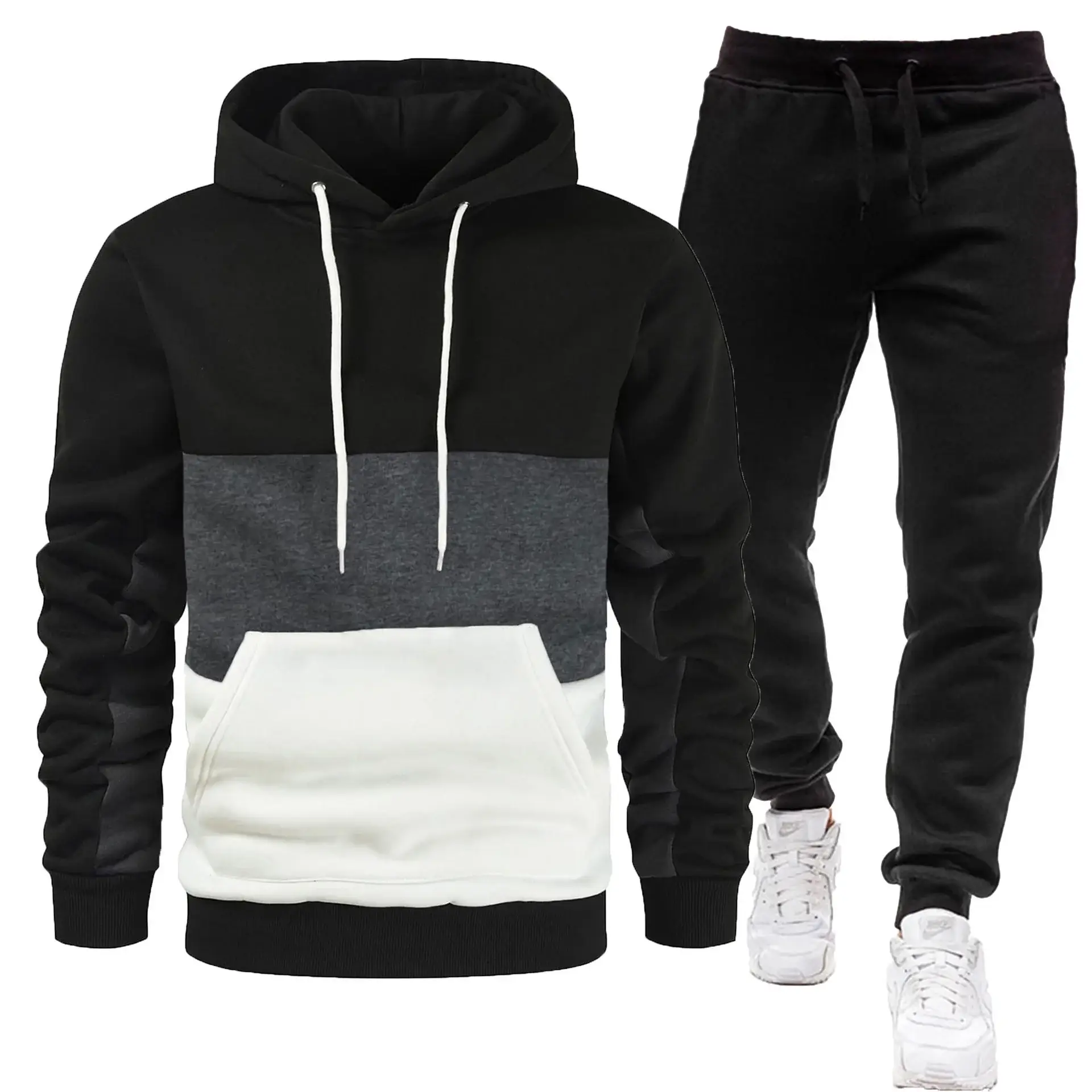 Men's 2-Piece Sweatshirt Set Beige Black Yellow Grey Pants — feature 7