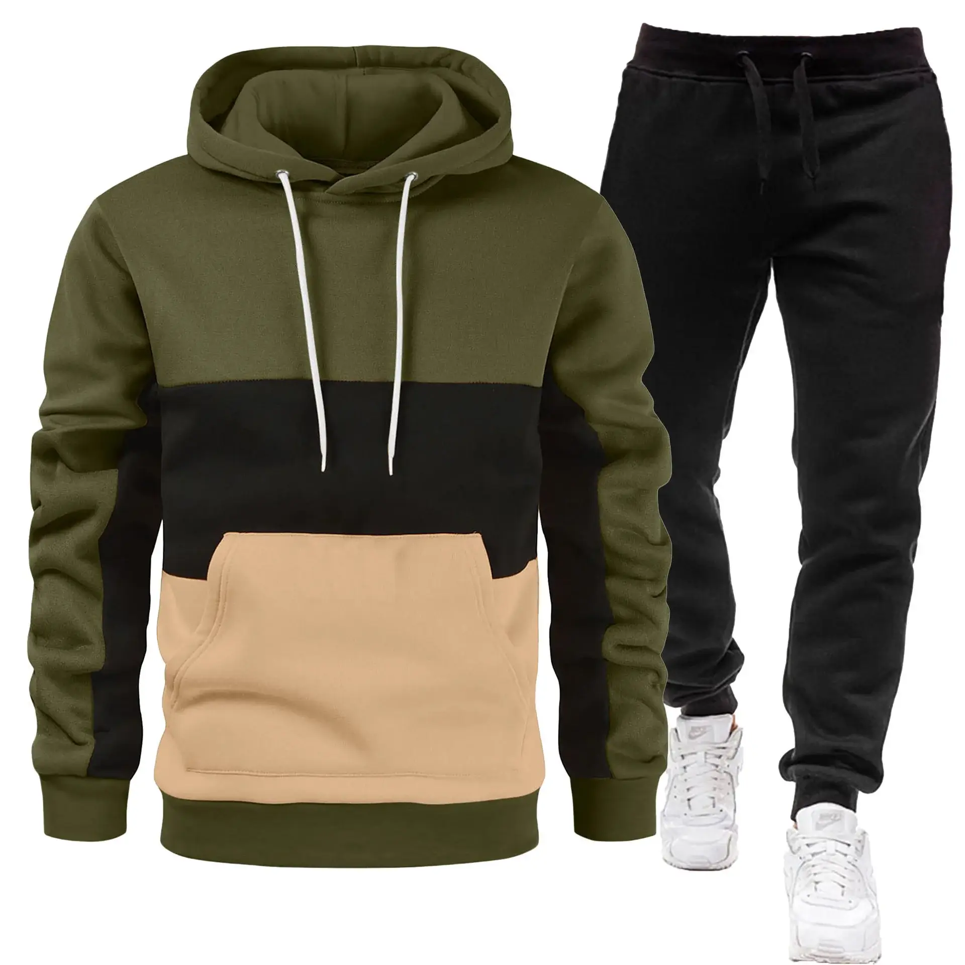 Men's 2-Piece Sweatshirt Set Beige Black Yellow Grey Pants — feature 8
