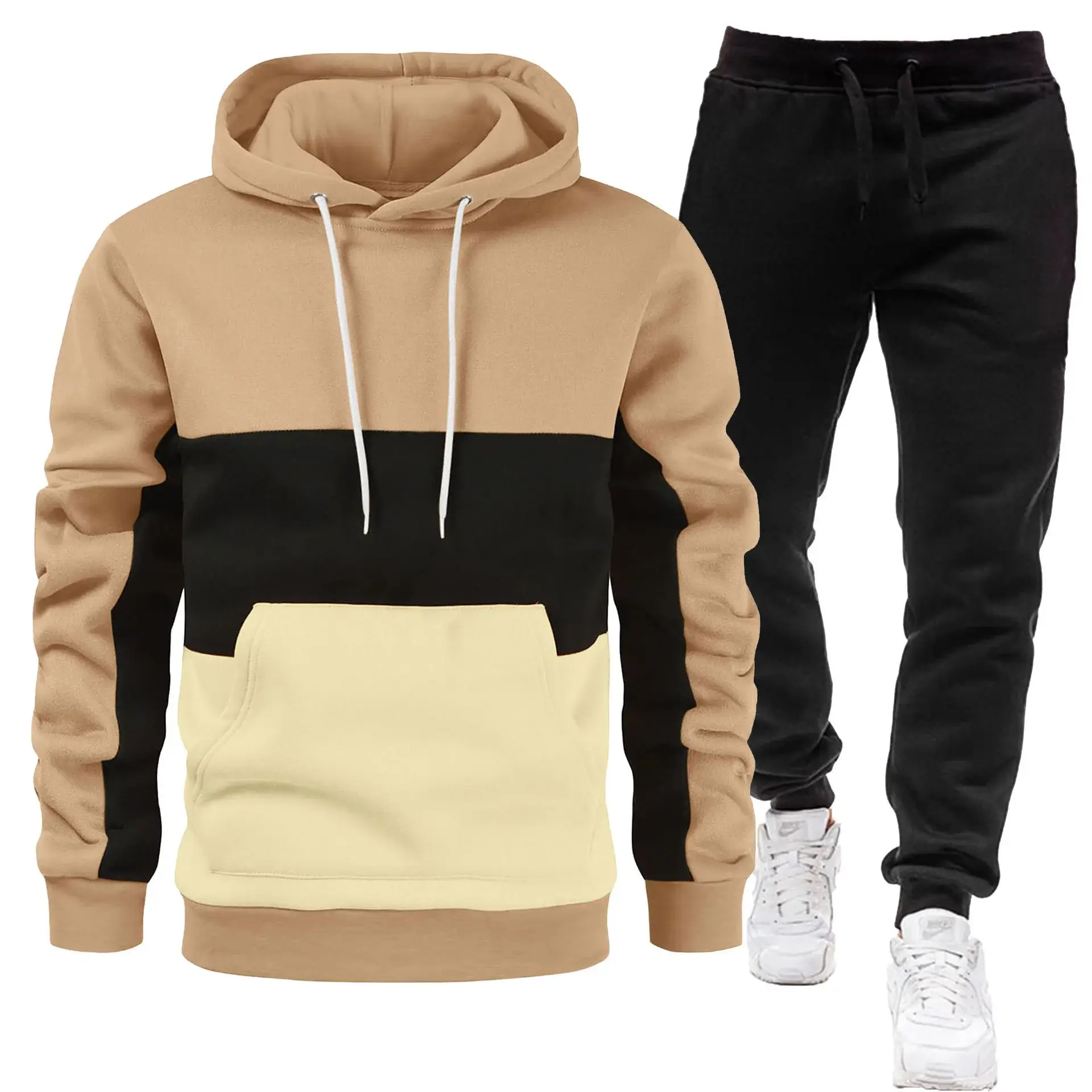 Men's 2-Piece Sweatshirt Set Beige Black Yellow Grey Pants — feature 9