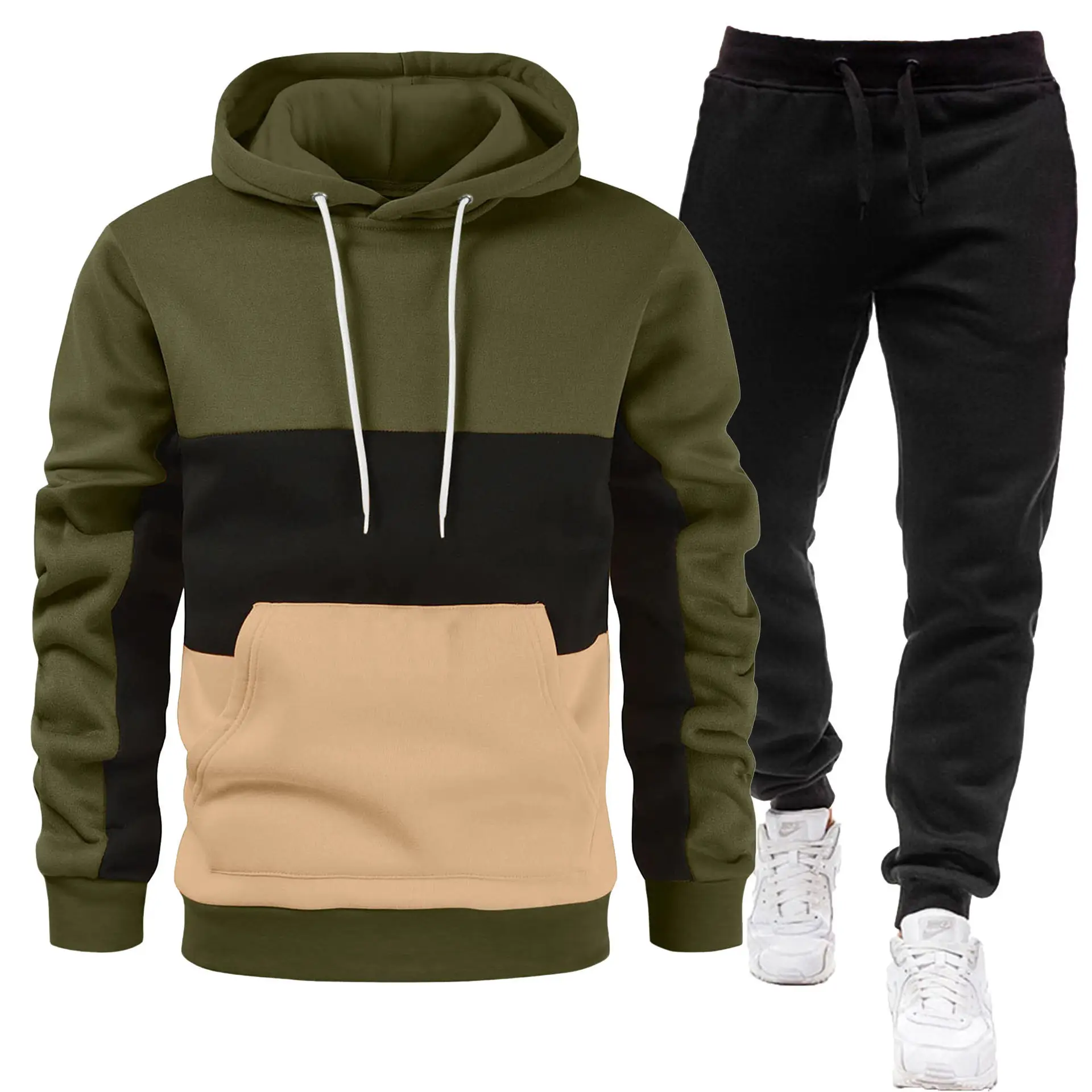Men's 2-Piece Sweatshirt Set Beige Black Yellow Grey Pants - Image 2
