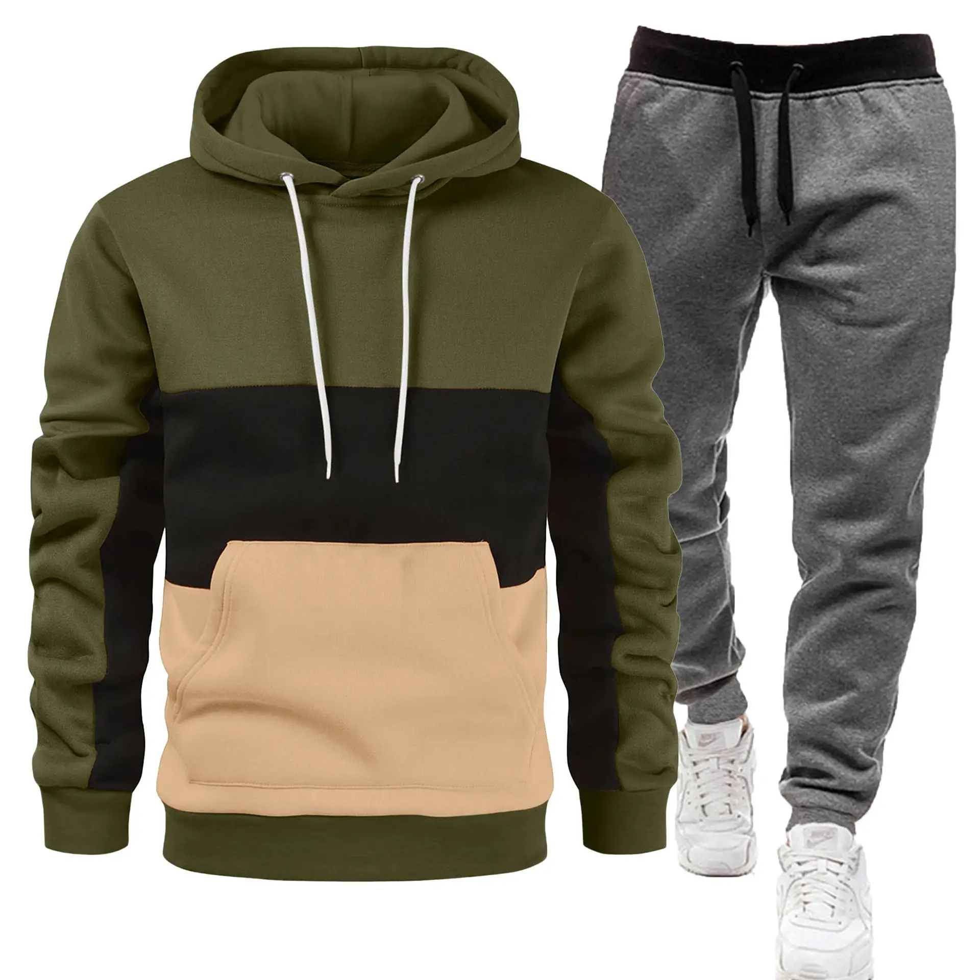 Men's 2-Piece Sweatshirt Set Beige Black Yellow Grey Pants - Image 3