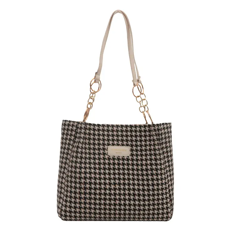 Large Capacity Houndstooth Chain Tote Bag - Image 9
