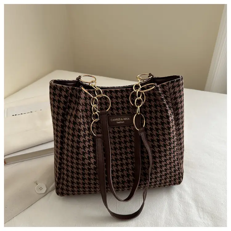Large Capacity Houndstooth Chain Tote Bag — feature 19