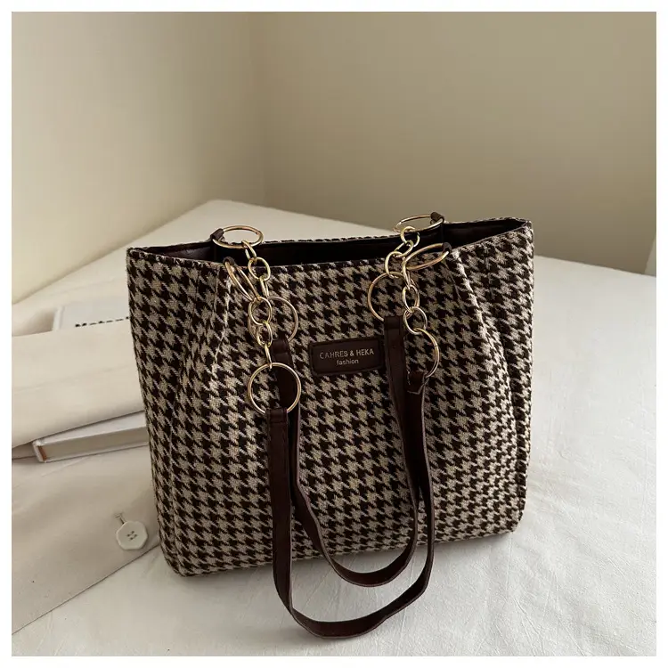 Large Capacity Houndstooth Chain Tote Bag — feature 21