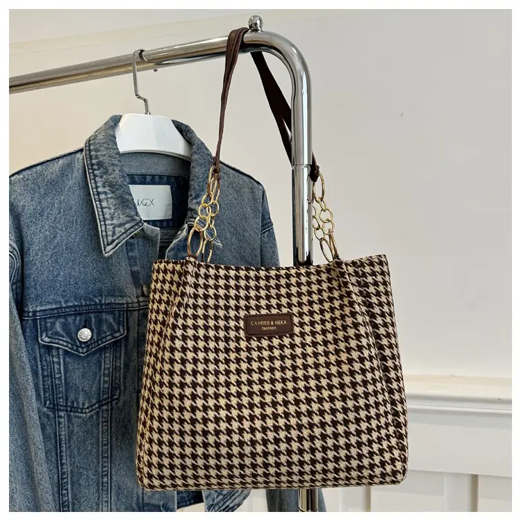 Large Capacity Houndstooth Chain Tote Bag — feature 23