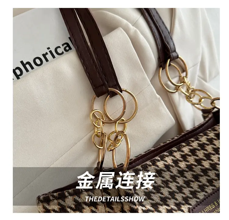 Large Capacity Houndstooth Chain Tote Bag — feature 6