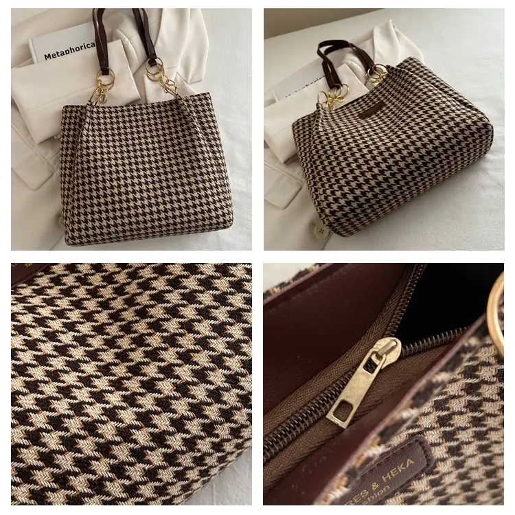 Large Capacity Houndstooth Chain Tote Bag — feature 9
