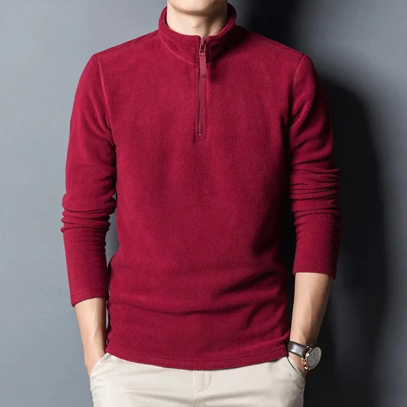 Men's Maroon Zipper T-Shirt with Collar - Image 9
