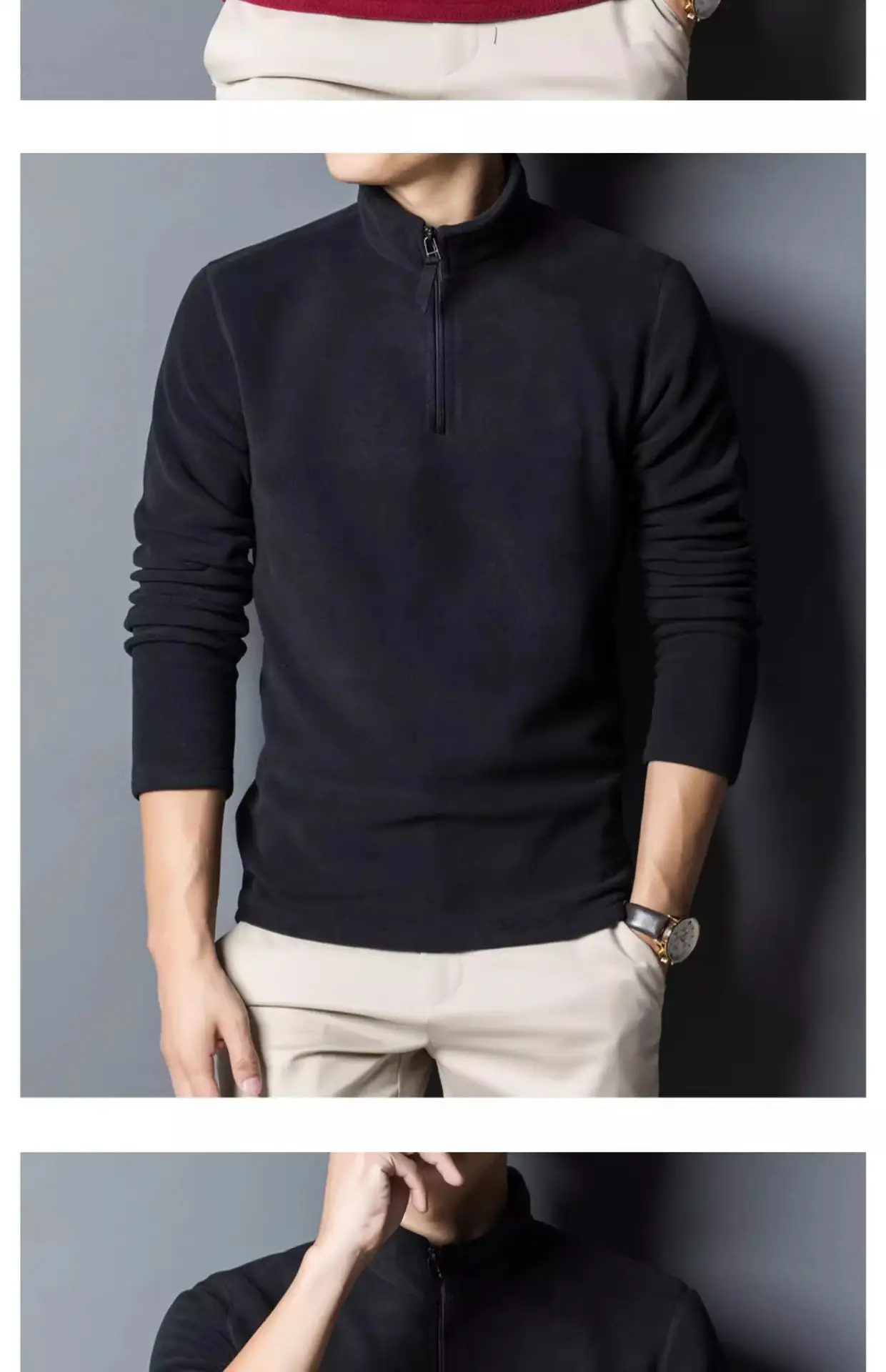 Men's Maroon Zipper T-Shirt with Collar — feature 10