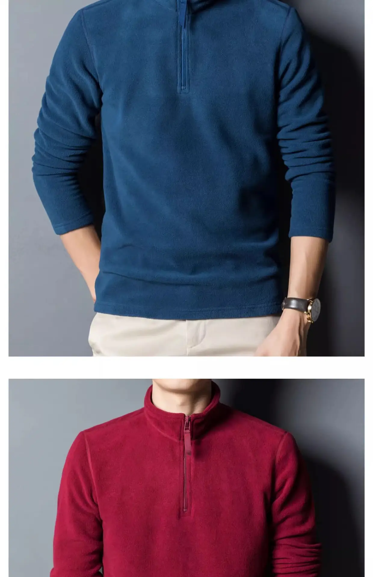 Men's Maroon Zipper T-Shirt with Collar — feature 8