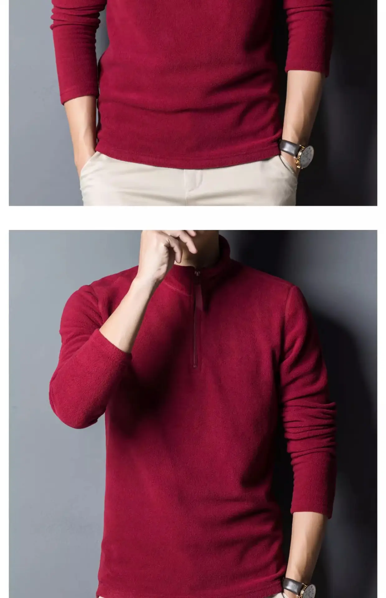 Men's Maroon Zipper T-Shirt with Collar — feature 9