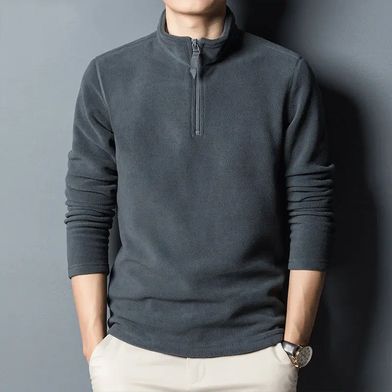 Men's Maroon Zipper T-Shirt with Collar - Image 2