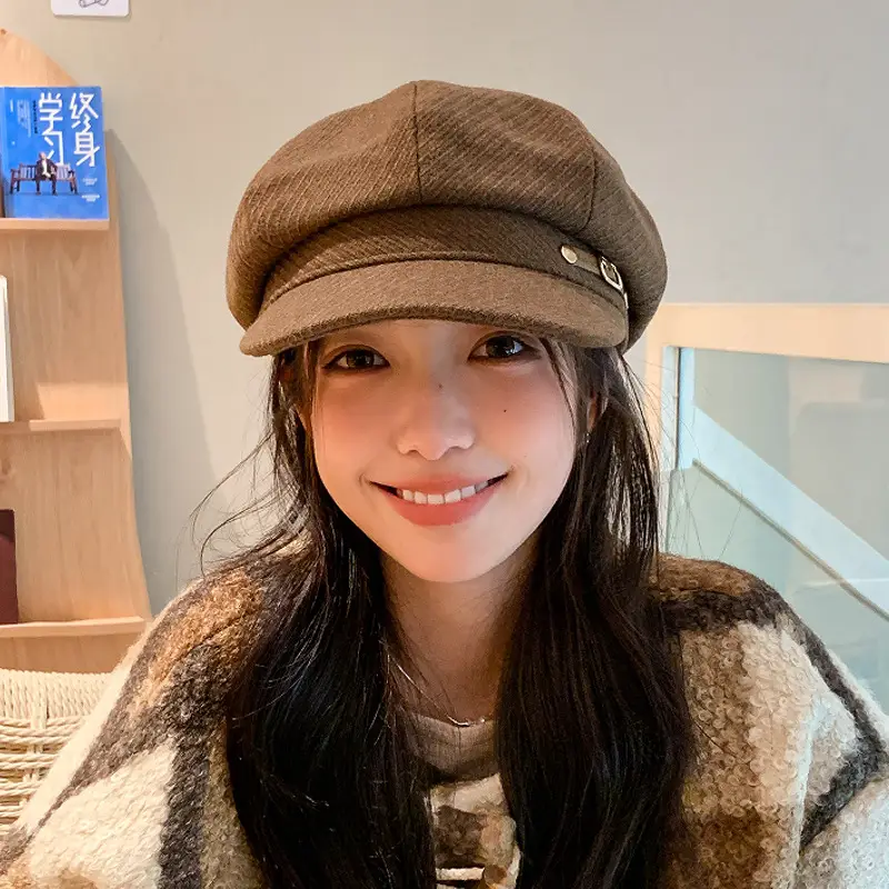 Women's Brown Net Cap Sunshade Autumn Winter - Image 8