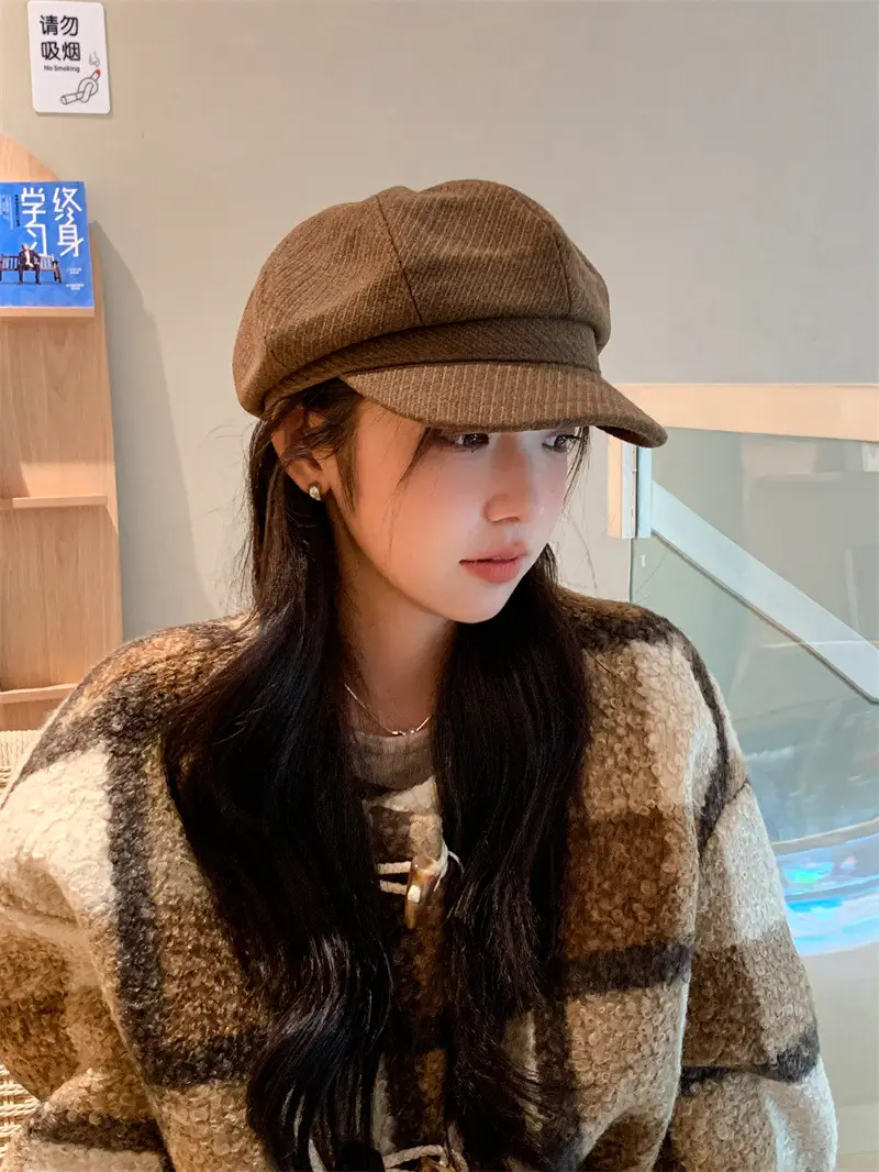 Women's Brown Net Cap Sunshade Autumn Winter — feature 5