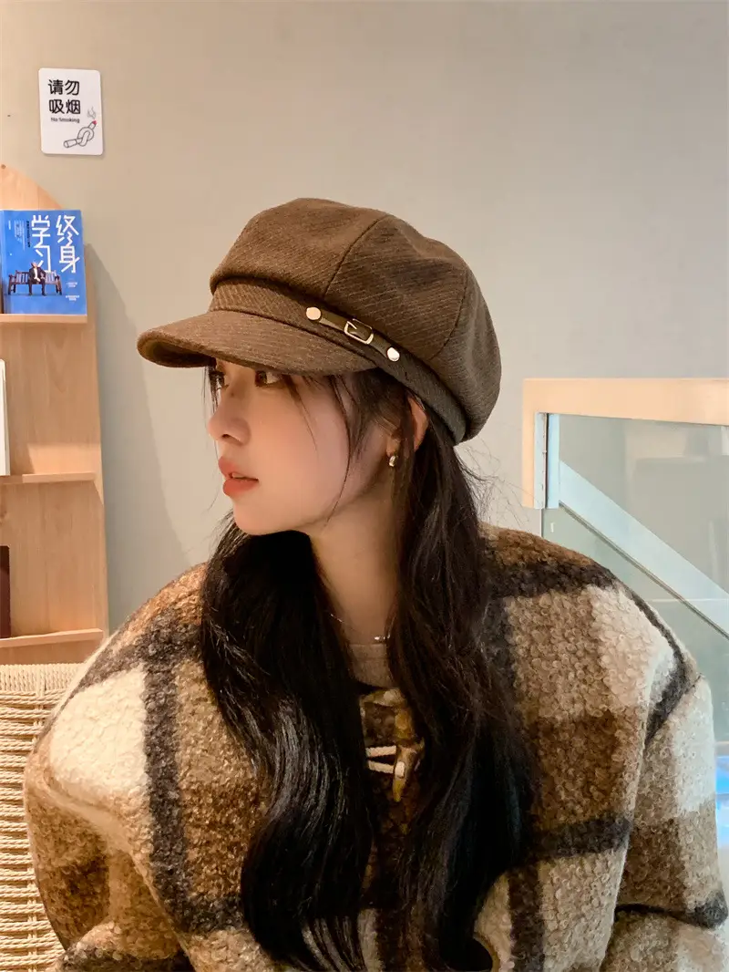 Women's Brown Net Cap Sunshade Autumn Winter — feature 6