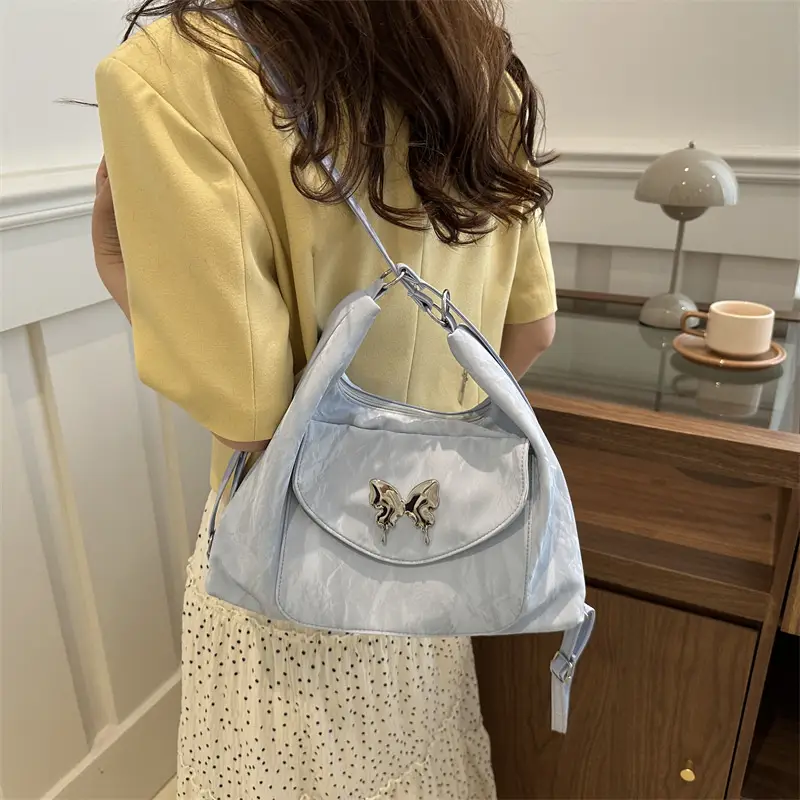 Korean Style Shoulder Crossbody Bag White Butterfly Design - Image 7