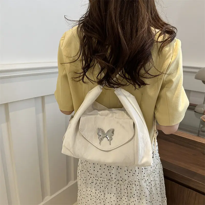 Korean Style Shoulder Crossbody Bag White Butterfly Design - Image 8