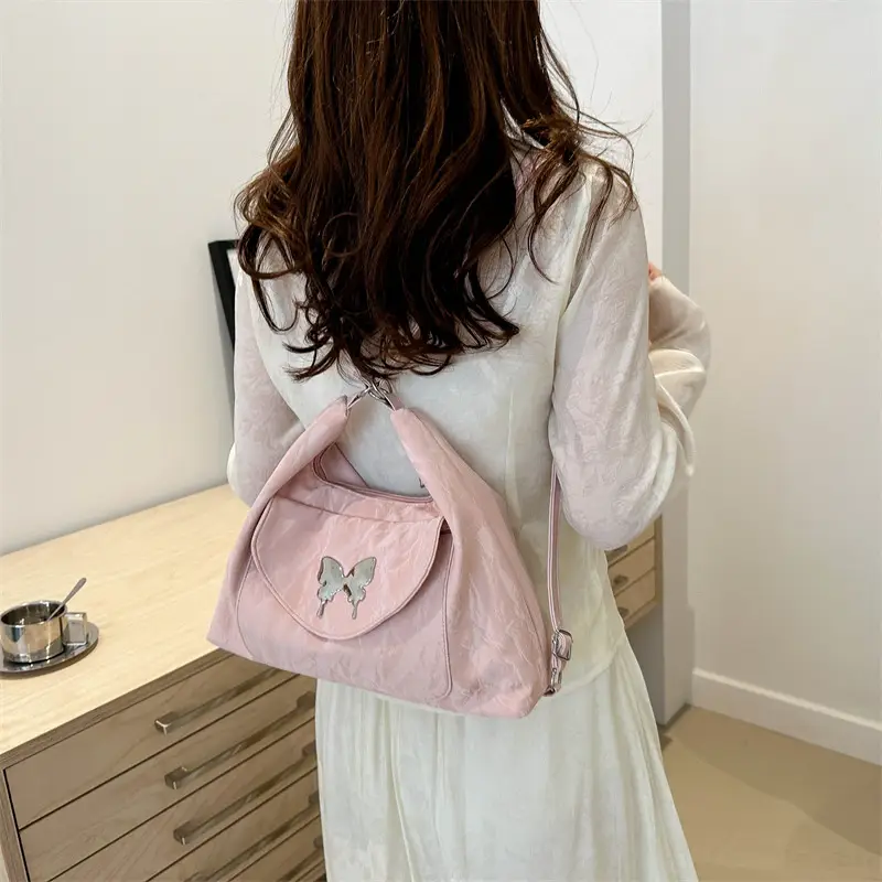 Korean Style Shoulder Crossbody Bag White Butterfly Design - Image 9