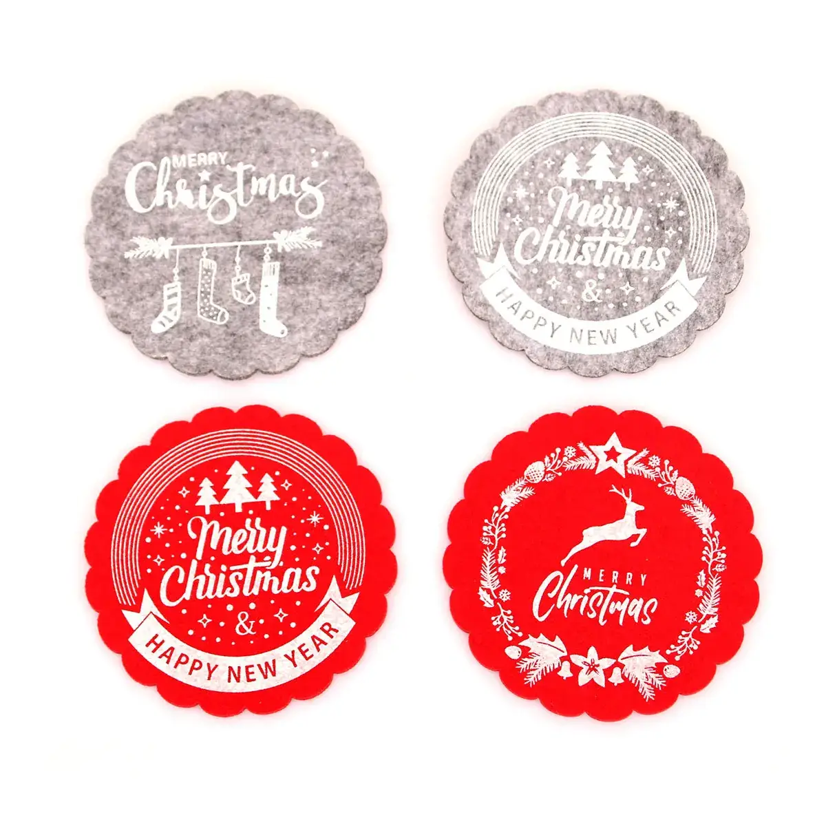Christmas Wine Cup Mats Red Grey Cotton Felt Decor - Image 11