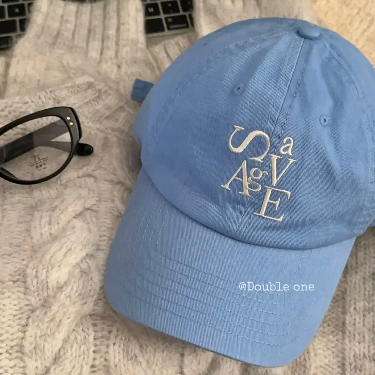 Double11 Korean Style Blue Letter Embroidered Baseball Cap for Women