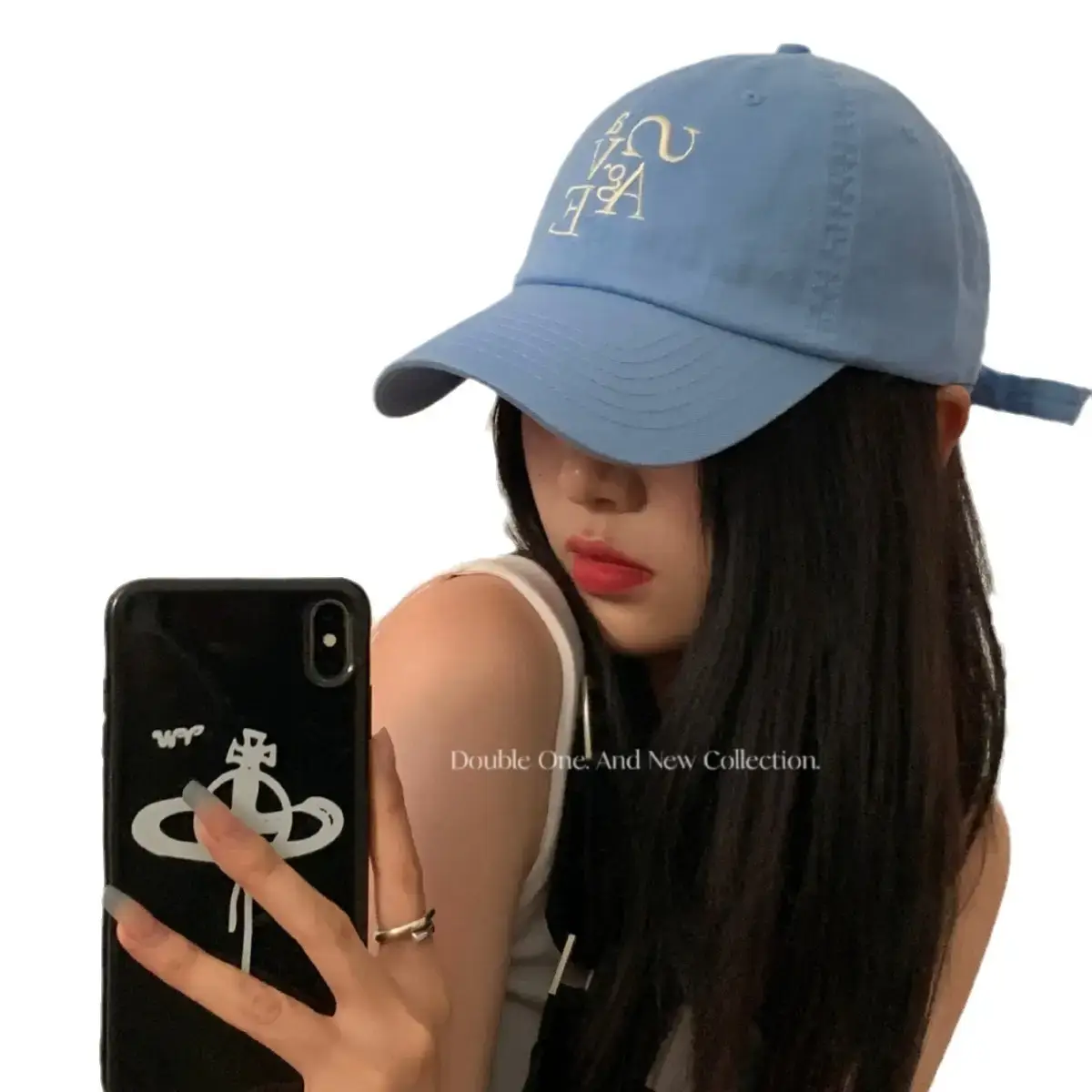 Double11 Korean Style Blue Letter Embroidered Baseball Cap for Women