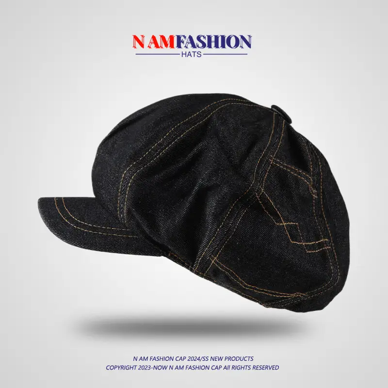 Japanese Vintage Washed Denim Cap with Small Brim Black - Image 2