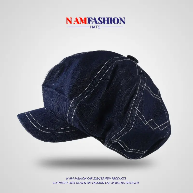 Japanese Vintage Washed Denim Cap with Small Brim Black - Image 3